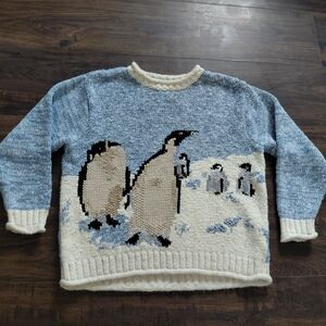 Knitted By Hand Liz Claiborne Penguin Sweater - Size Medium M - Lizwear -